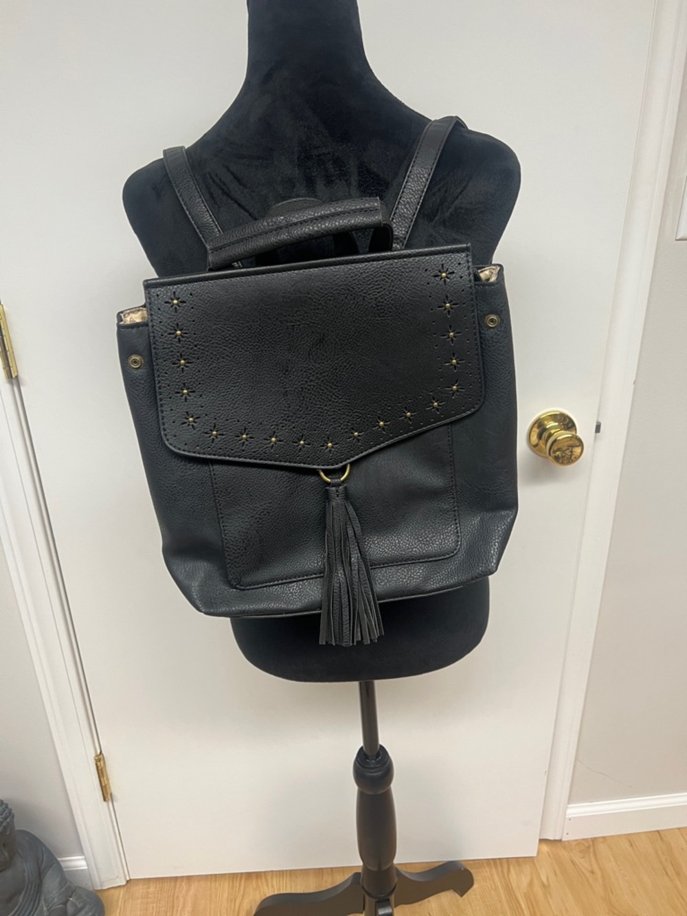 Black Tassel Flap Backpack for Women